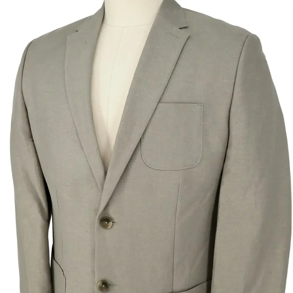 Calvin Klein Sport Coat Mens Large 44R Beige Linen Cotton Lined Blazer Jacket